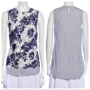 Thakoon Addition Sleeveless Top Blue Lace Floral Blue White Overlay Striped 2